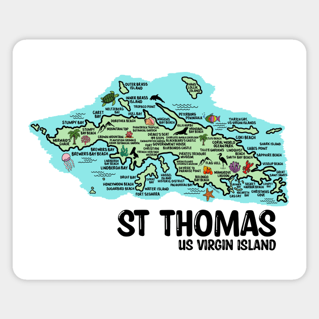 St Thomas Map Sticker by fiberandgloss